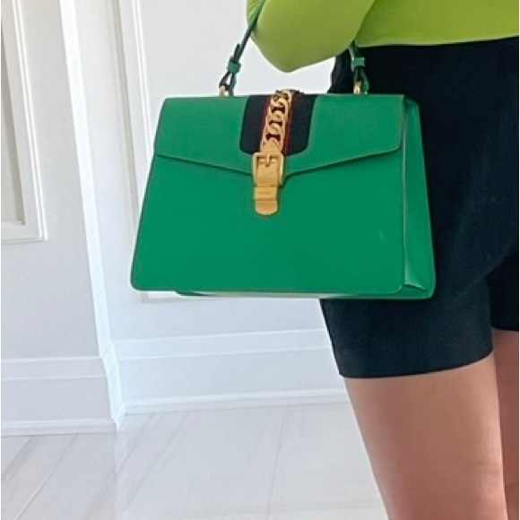 Green, Navy, Maroon Gucci Purse with Gold Buckle - Picture 4 of 5